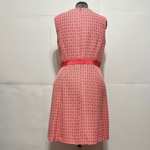 Tahari ASL Sz 14 Coral Jacquard Sleeveless Pleated Front Dress - Picture 3 of 3